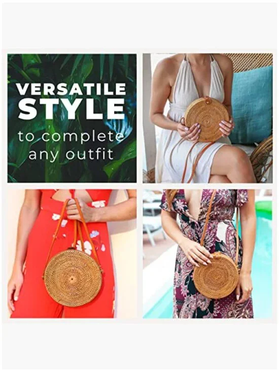 Handmade Rattan Crossbody Bag - Woven Straw Hobo Purse - Lightweight - Picture 2 of 7